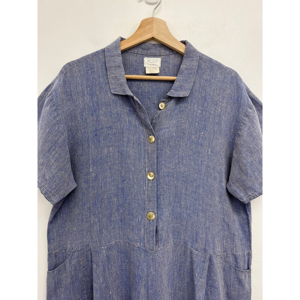 Vintage Flax Linen Romper Button-Front Oversized Coastal Collared Relaxed Small - Picture 4 of 12